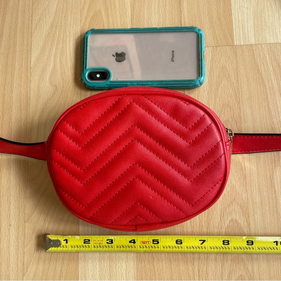 Red Quilted Leather Belt Bag Crossbody Bag Hip pack Belly Bag Fanny pack Chest - Picture 10 of 11